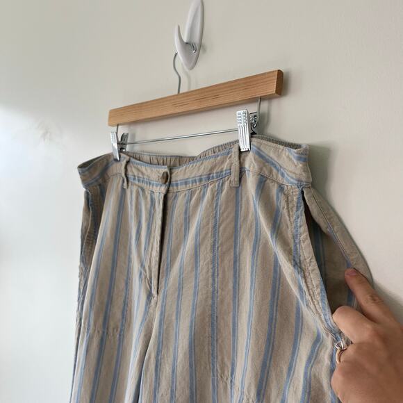 J. Jill Love Linen 100% Linen Creased-Front Wide-Leg Striped Blue Cream Pants - Picture 15 of 15